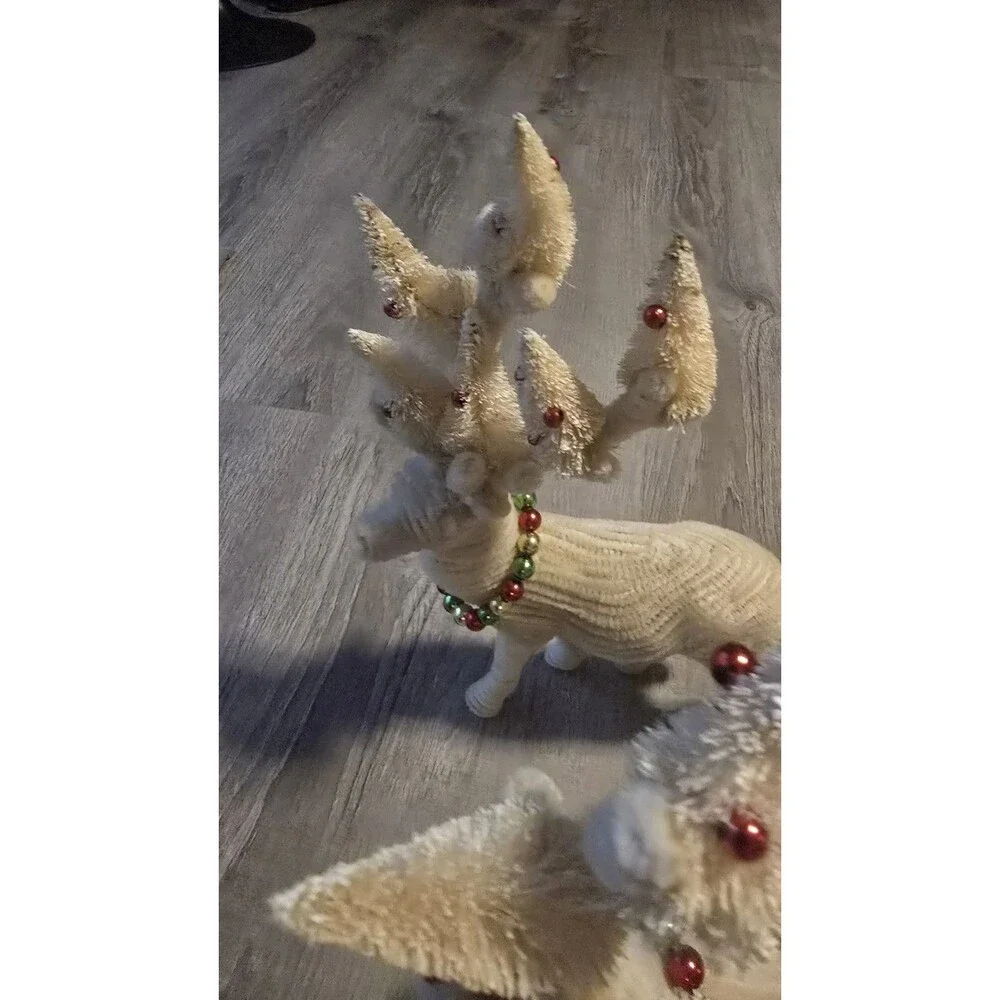 3~ Pottery Barn Chenille Reindeer Christmas bottle brush trees on Antlers
